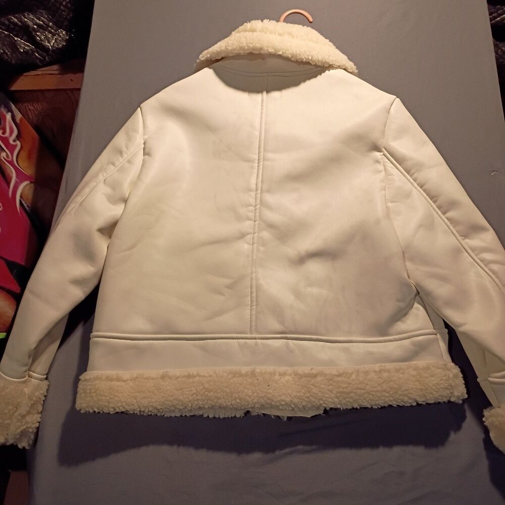 Vigoss Women's White Faux Leather Moto Full Zip Lined Jacket Zipper Pockets L - Picture 5 of 6
